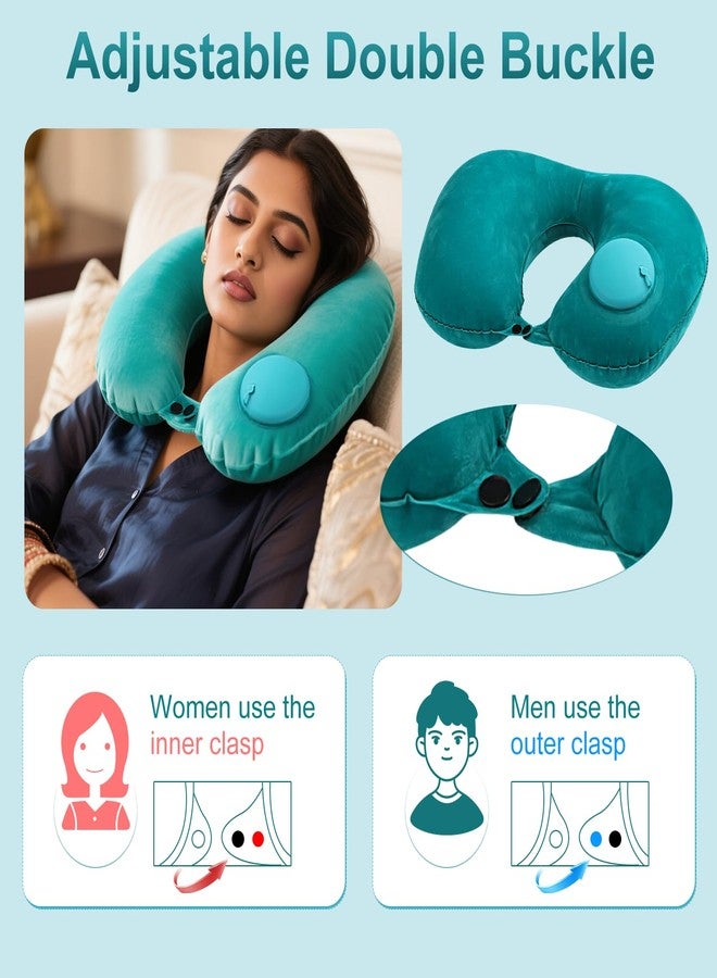 CoolShef وسادة رقبة قابلة للنفخ من كول شيف، وسادة هوائية على شكل حرف U مع سدادات أذن، وعصابة للعينين، وحقيبة صغيرة - وسادة سفر ناعمة للطائرة والقطار والسيارة والقيلولة في المكتب - Image 4